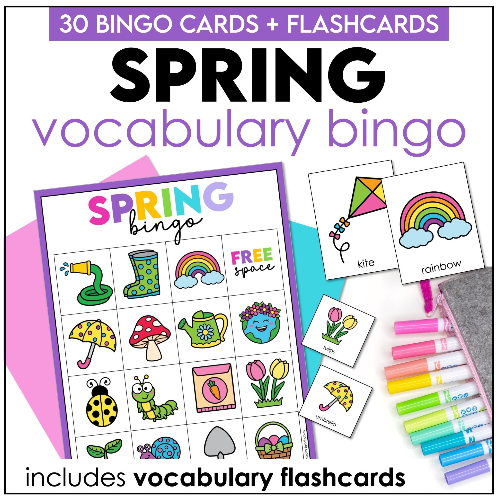 Spring - Easter Vocabulary Bingo Game & Flashcards - Hot Chocolate Teachables
