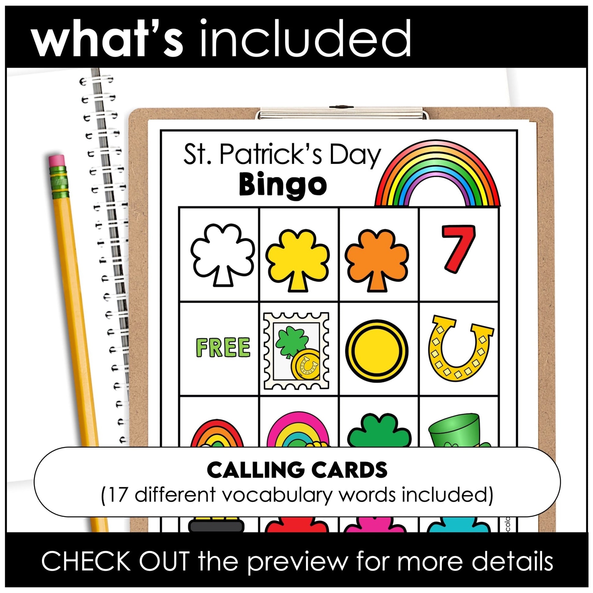 St. Patrick's Day Basic Vocabulary & Colors BINGO for ESL - Hot Chocolate Teachables