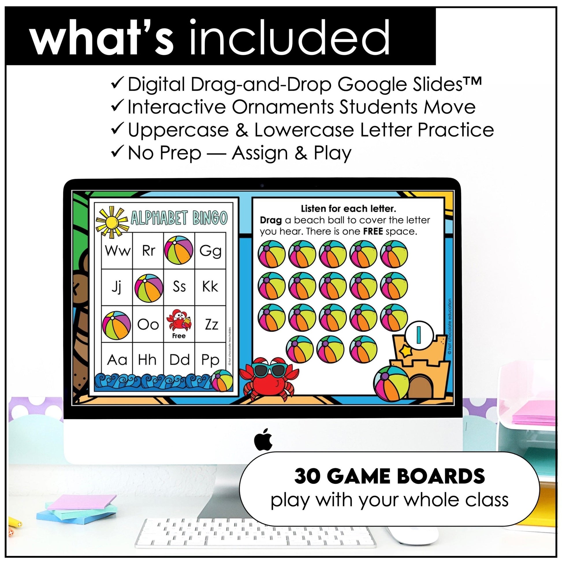 Summer Alphabet Fluency Digital Bingo Game – Google Slides™ Letter Practice - Hot Chocolate Teachables