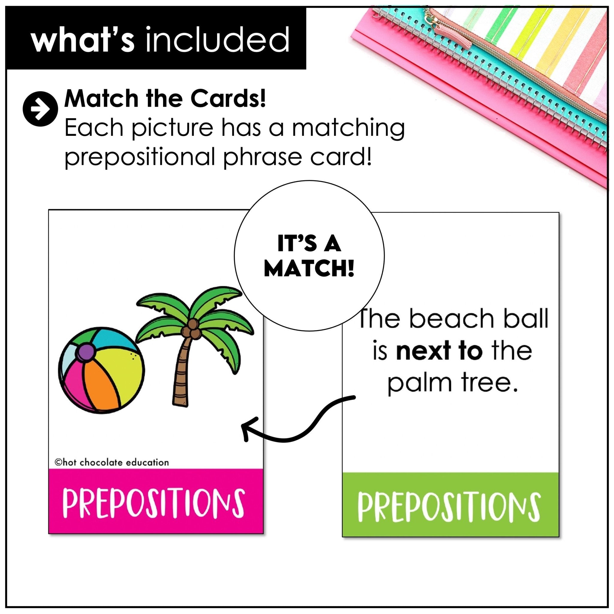 Summer Prepositions of Place Vocabulary – Printable Matching Cards - Hot Chocolate Teachables