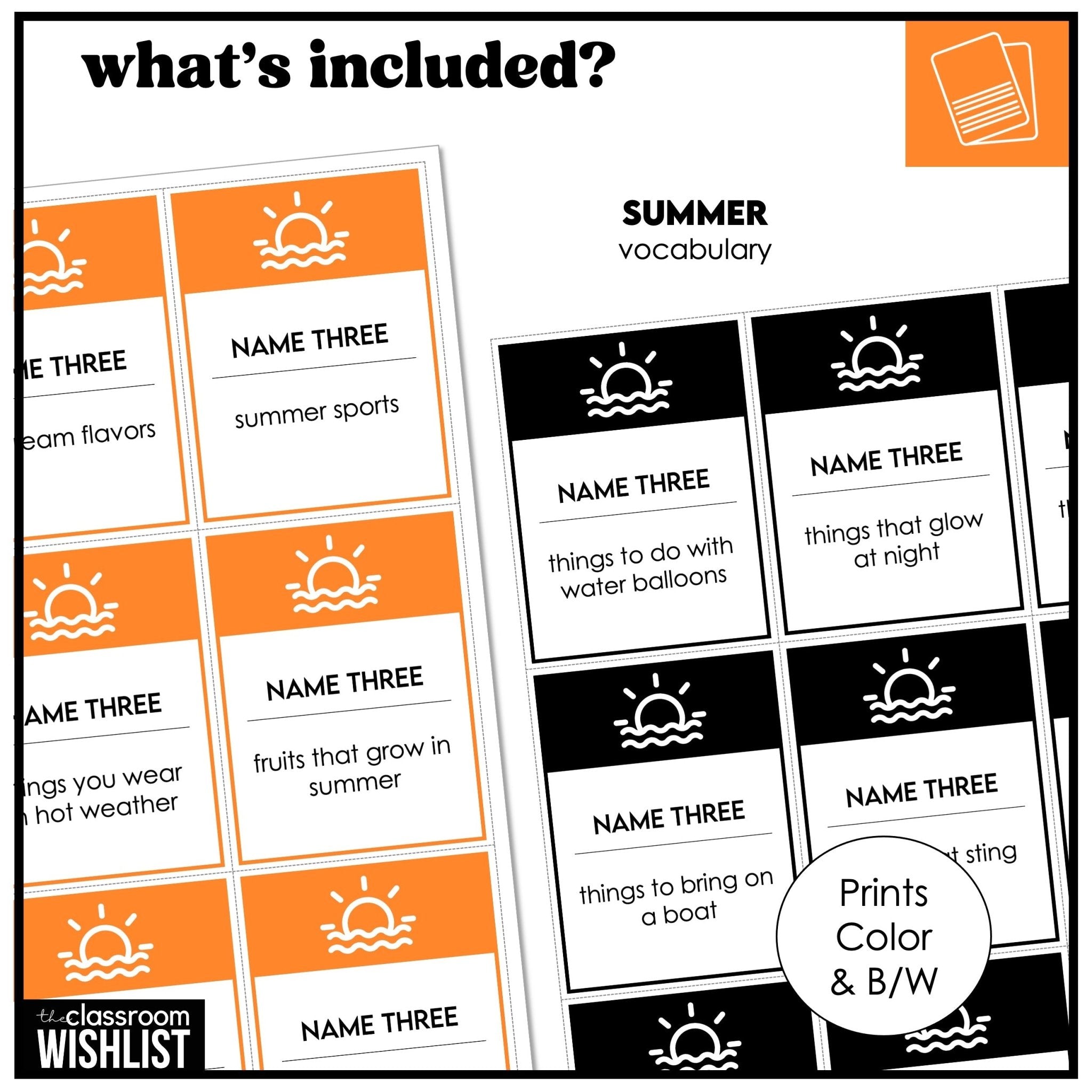 Summer Vocabulary Card Game for ESL | Name 3 Things Think Fast Speaking Activity - Hot Chocolate Teachables