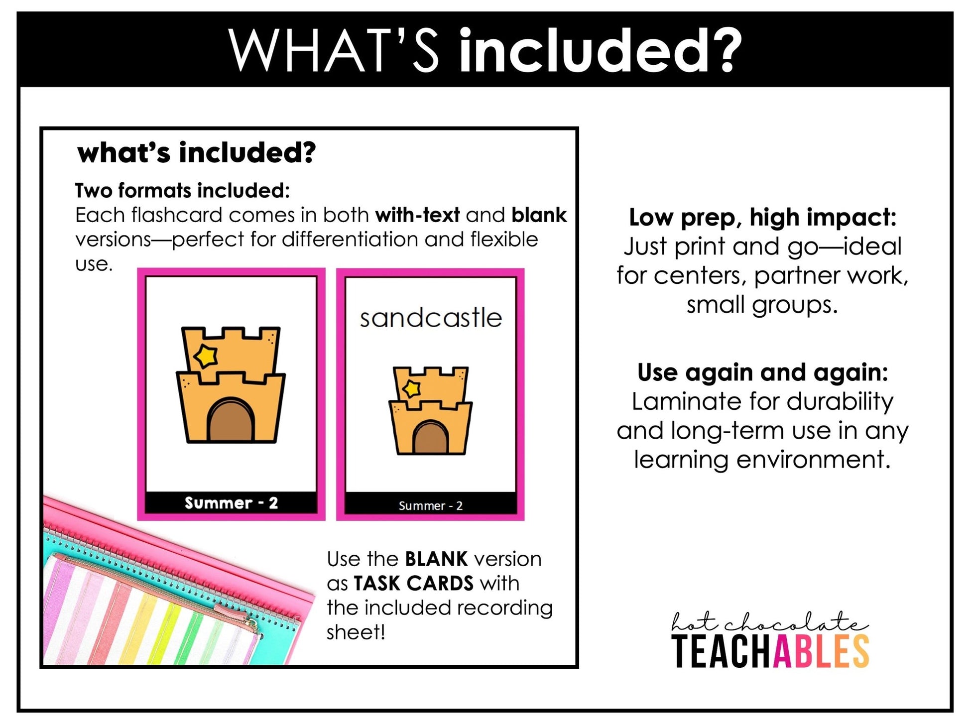Summer Vocabulary Flashcards : ESL task cards - Flash Cards - Hot Chocolate Teachables