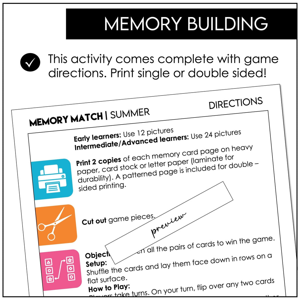 Summer Vocabulary Memory Match - Hot Chocolate Teachables