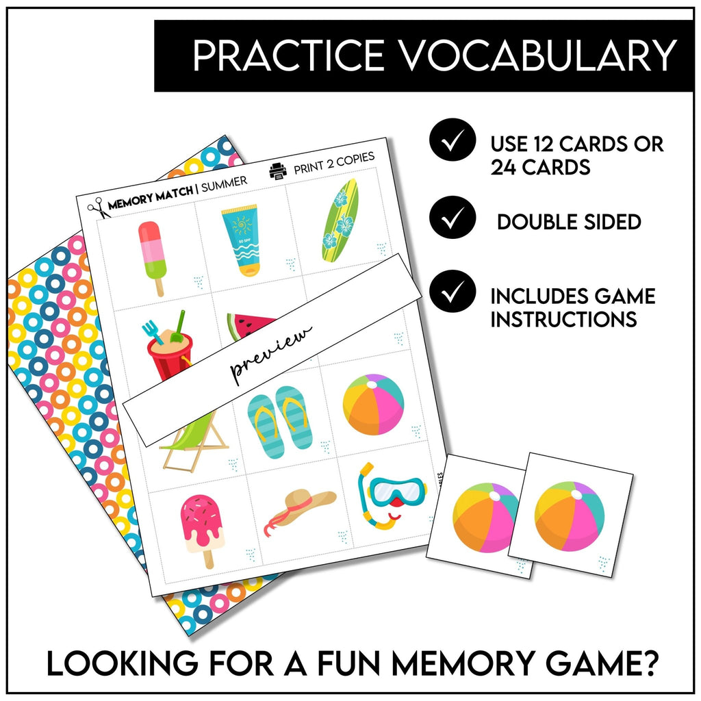 Summer Vocabulary Memory Match - Hot Chocolate Teachables