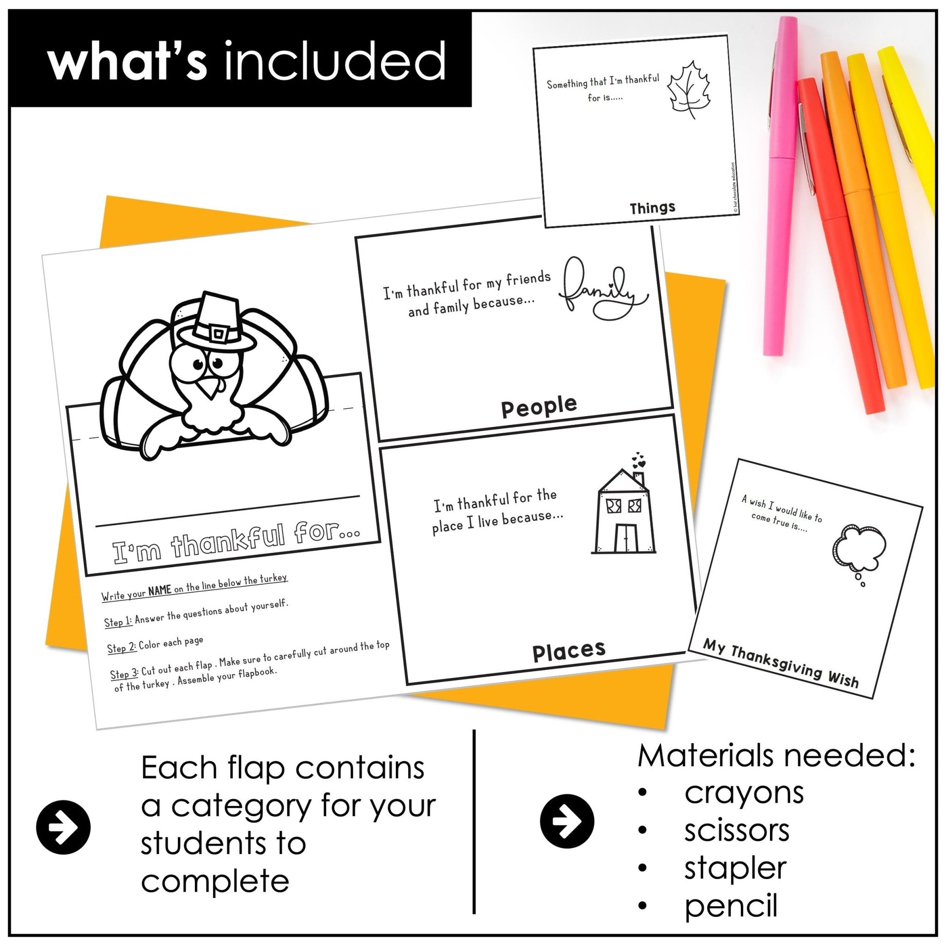 Thanksgiving Flap Book – ESL Writing Activity for Classroom - Hot Chocolate Teachables