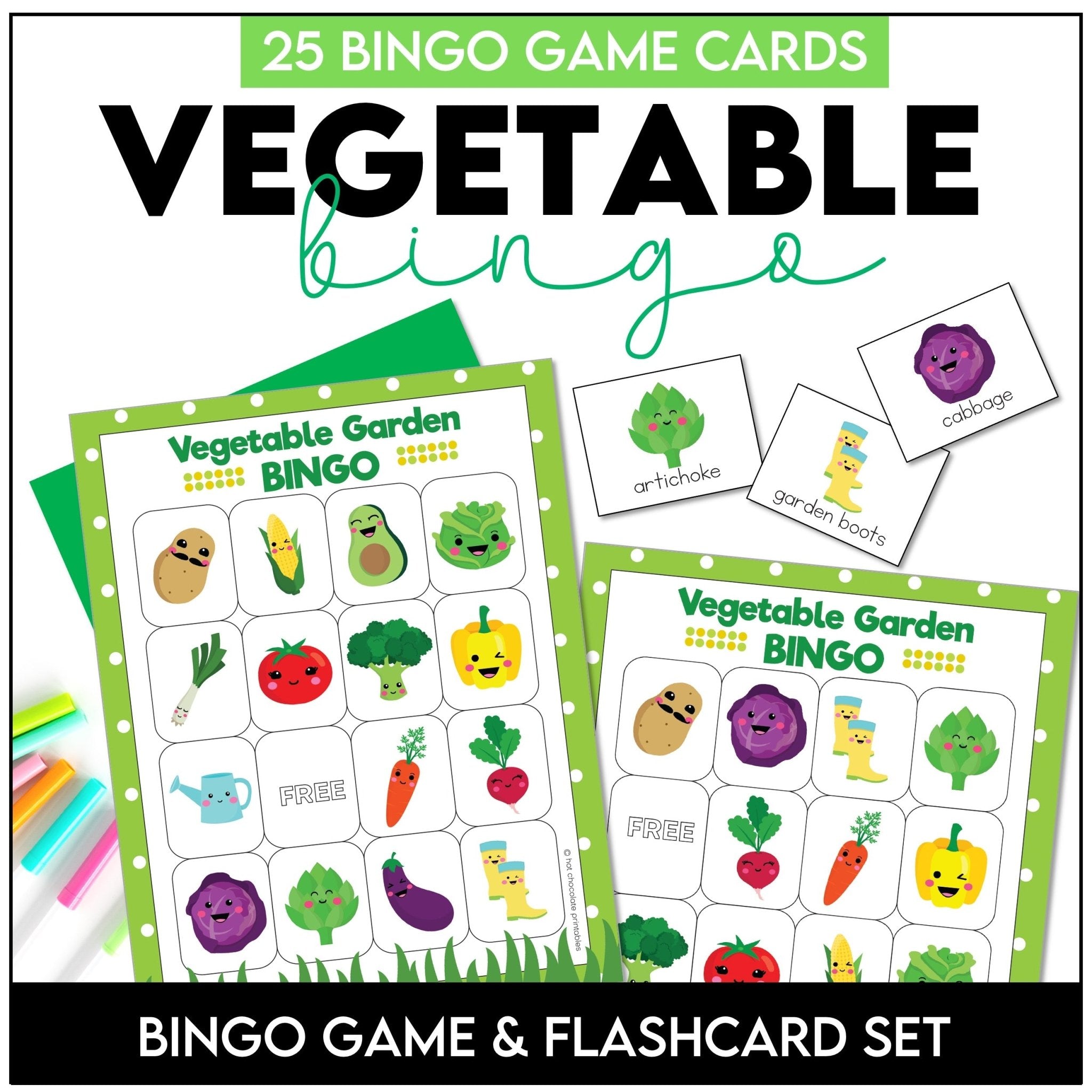 Vegetable Garden Vocabulary Bingo Game + Flashcards - Hot Chocolate Teachables