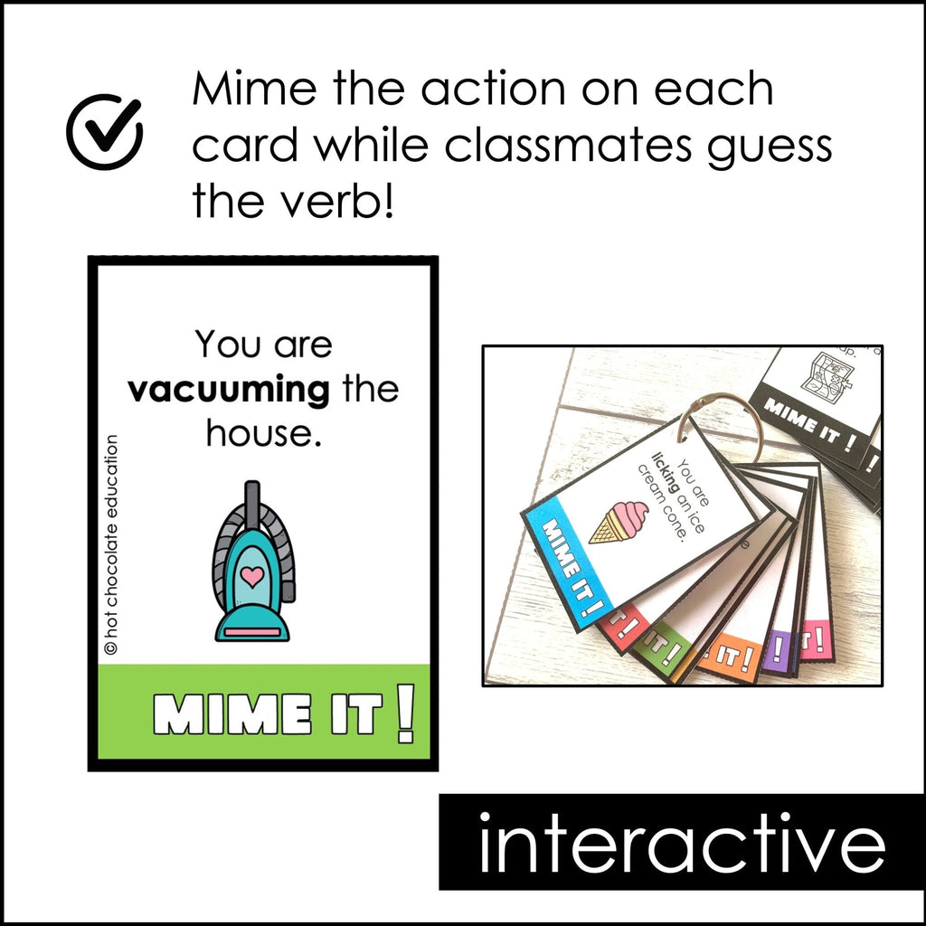 Verb Charades | Miming Game Cards for Kids - Hot Chocolate Teachables