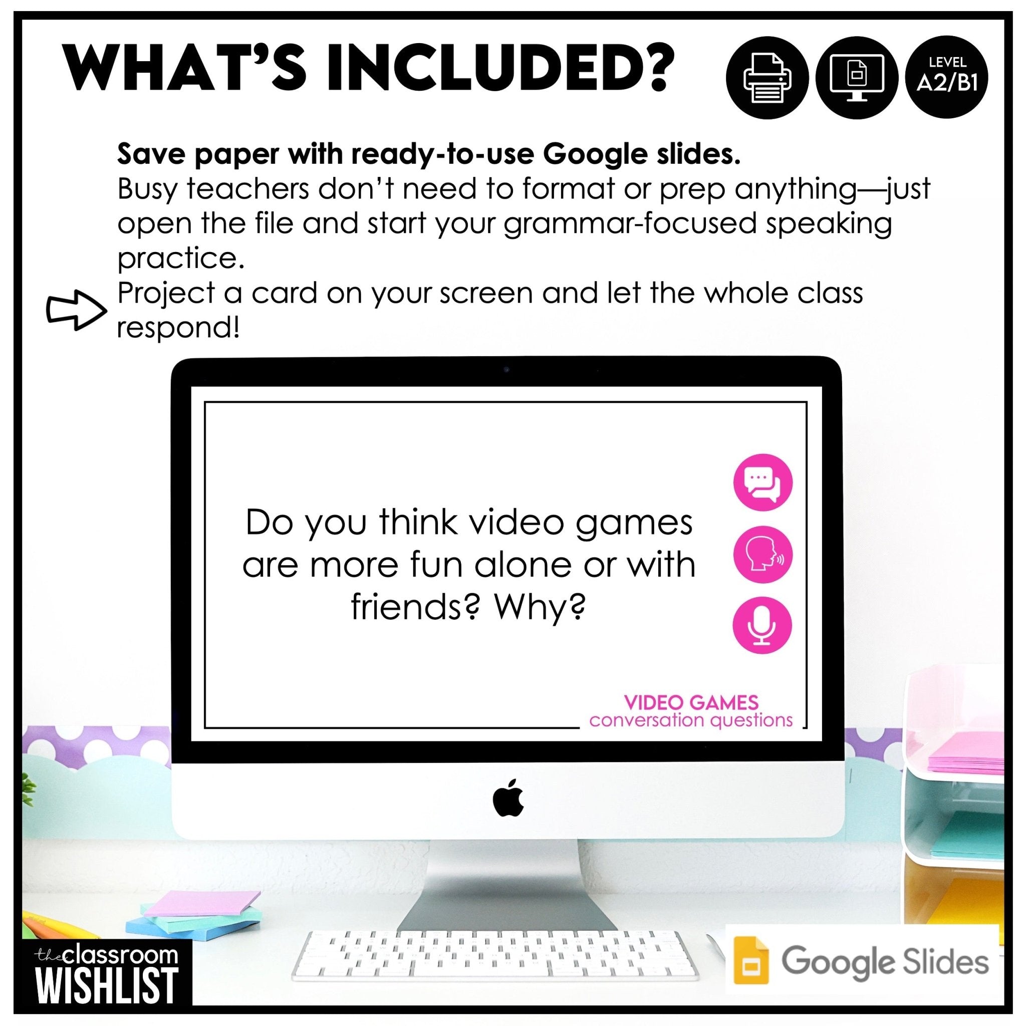 Video Games Conversation Cards | 60 ESL Question Prompts | Middle & High School - Hot Chocolate Teachables