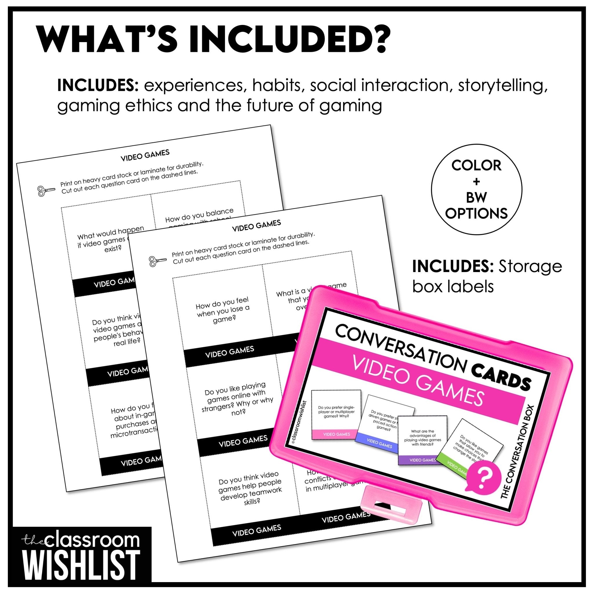 Video Games Conversation Cards | 60 ESL Question Prompts | Middle & High School - Hot Chocolate Teachables