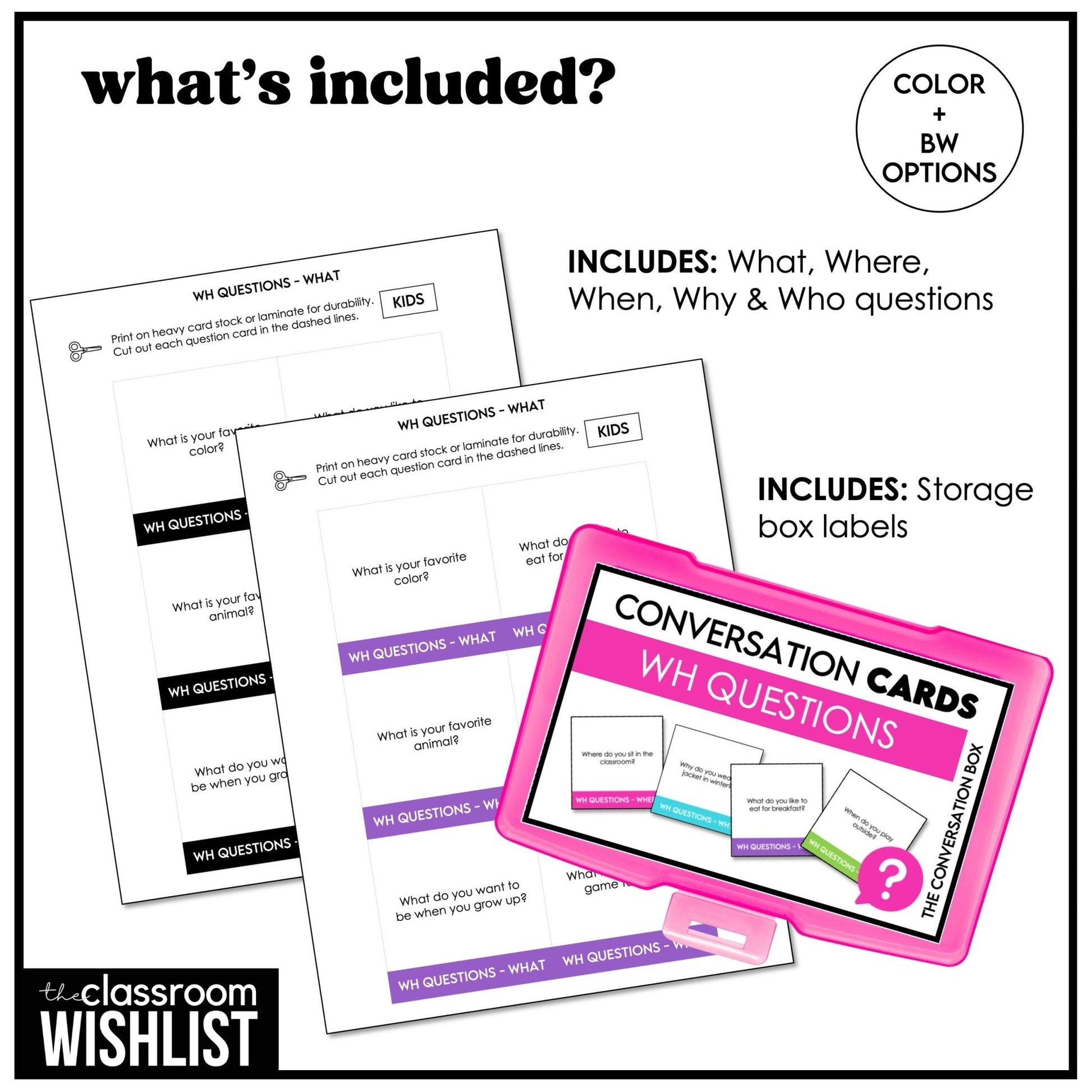 WH Question Conversation Starters | 60 WHAT, WHEN, WHY, WHO Prompts for Kids - Hot Chocolate Teachables