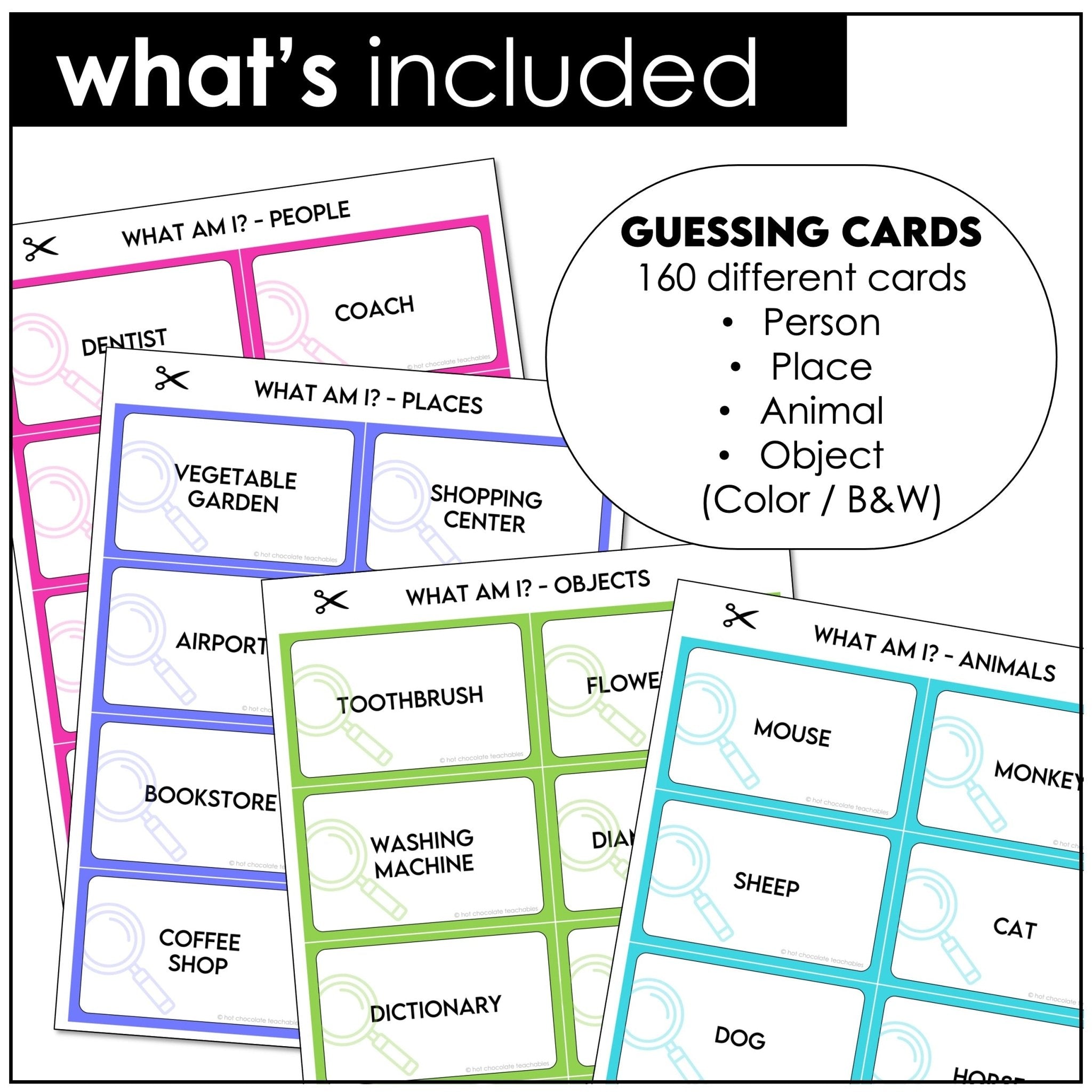 What am I? - Guessing Game : Objects, Animals, People & Places - Hot Chocolate Teachables