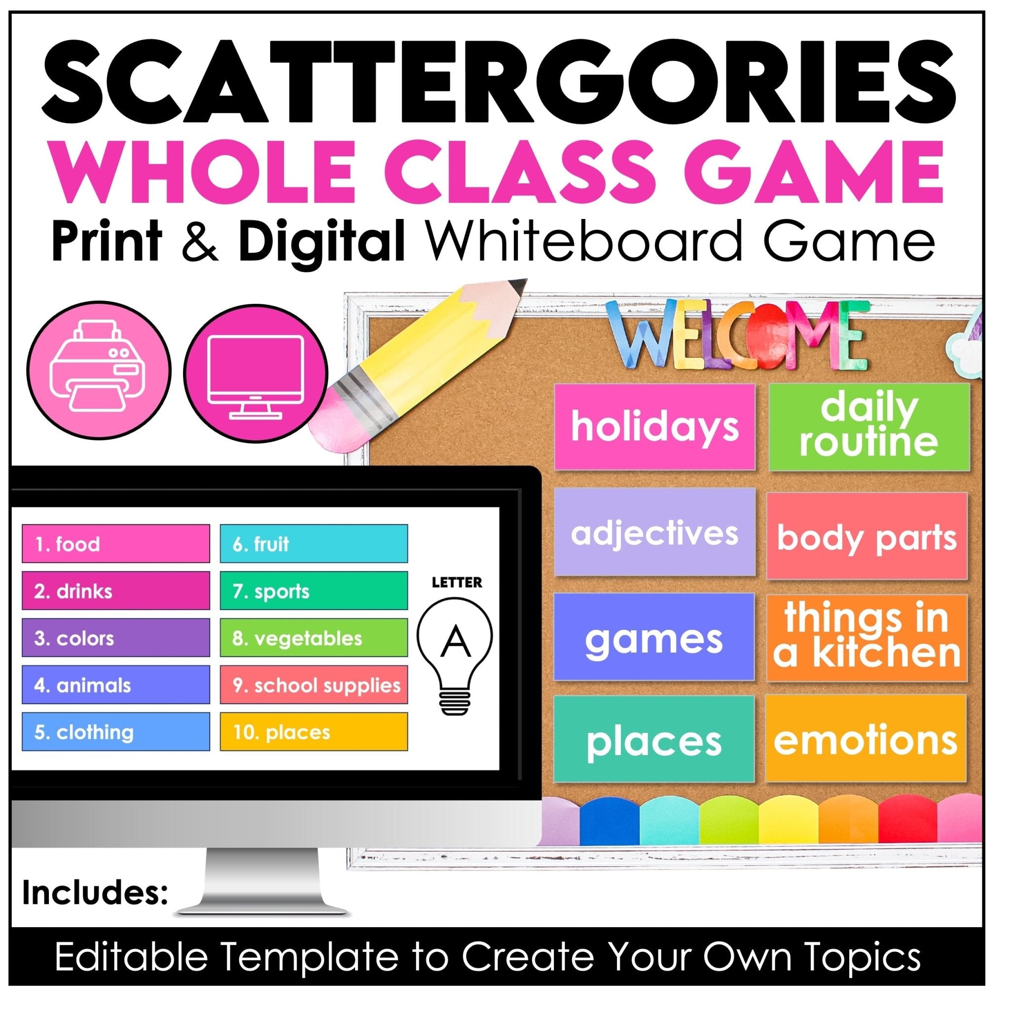 Whiteboard Scattergories | Vocabulary Building Whole Class Activity - Hot Chocolate Teachables