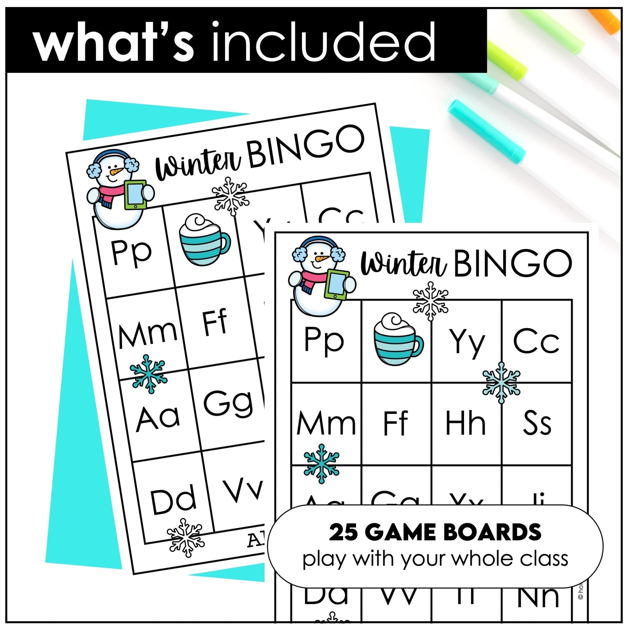 Winter Alphabet Fluency BINGO - Uppercase & Lowercase Letters - Hot Chocolate Teachables