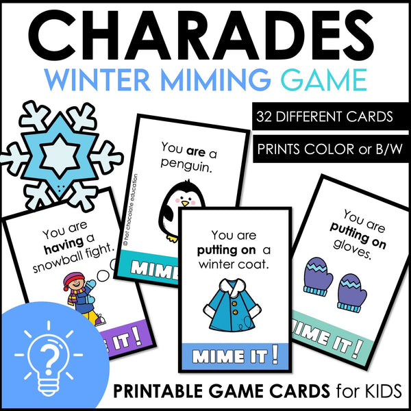 WINTER Charades : Action Verb and Noun Miming Cards - Hot Chocolate Teachables