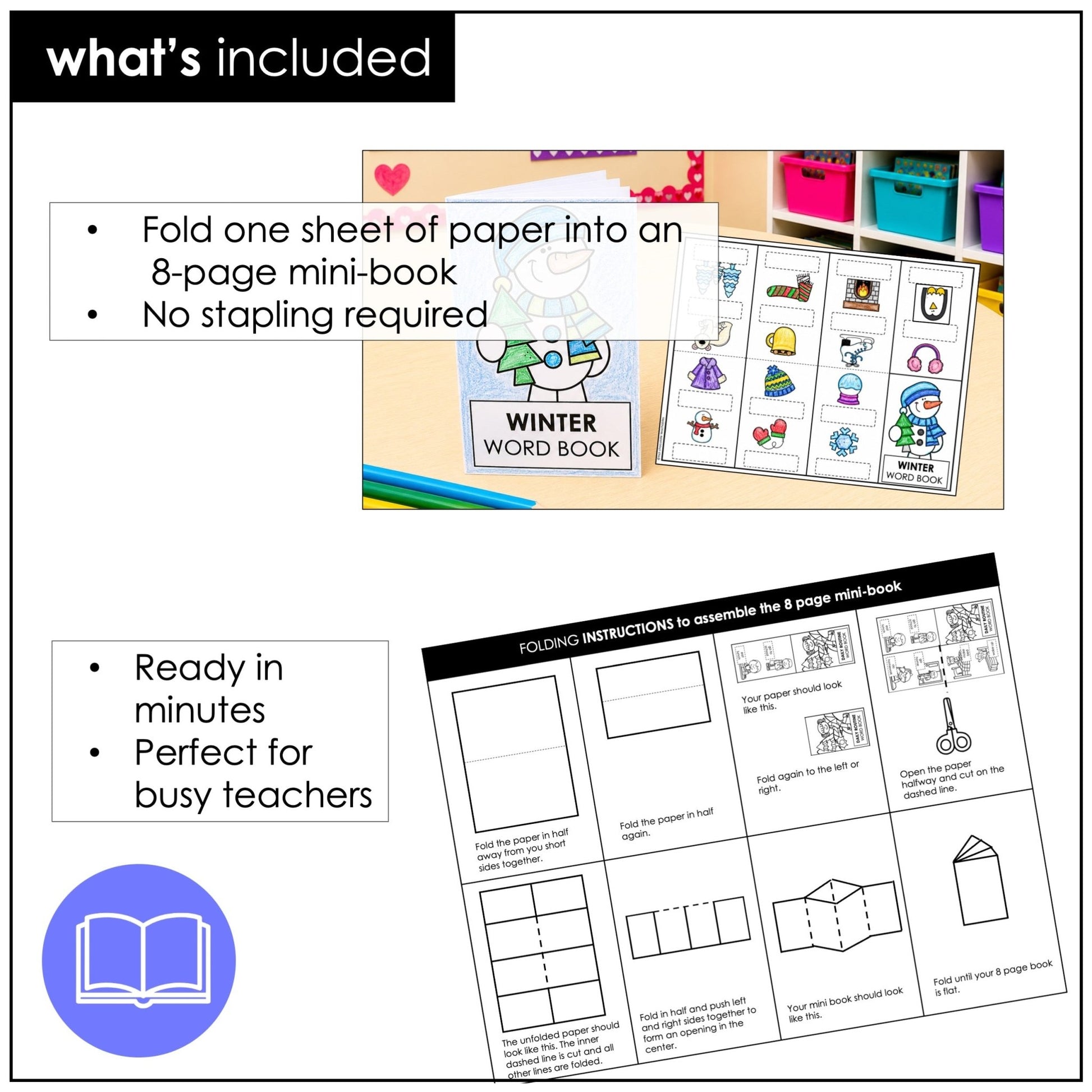 Winter Vocabulary Word Mini Book | Picture Dictionary Activity - Hot Chocolate Teachables
