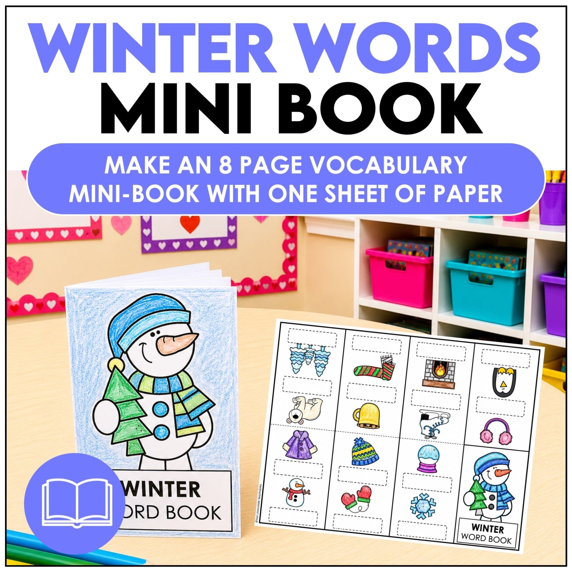 Winter Vocabulary Word Mini Book | Picture Dictionary Activity - Hot Chocolate Teachables