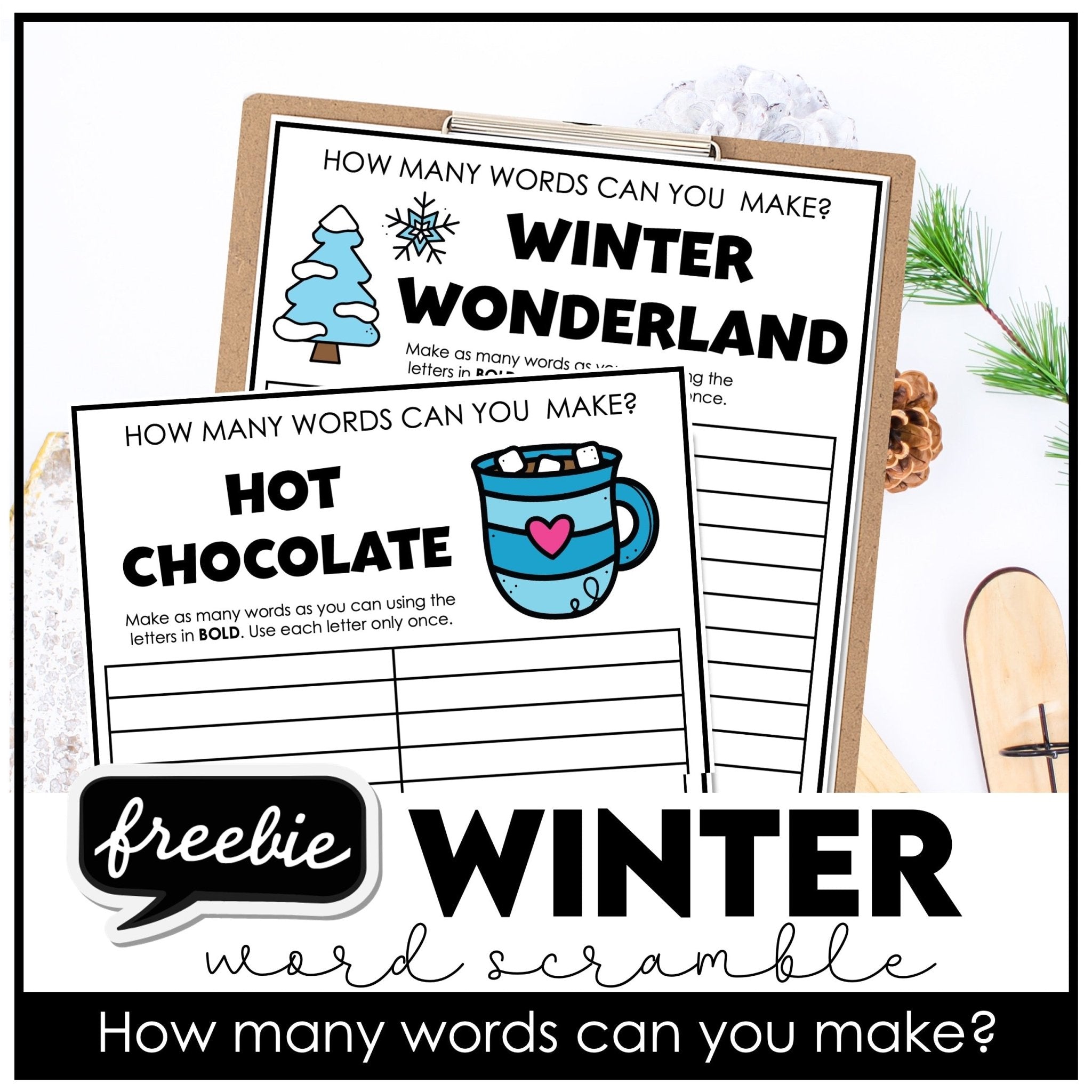Winter Word Scramble Freebie! How many words can you make? - Hot Chocolate Teachables