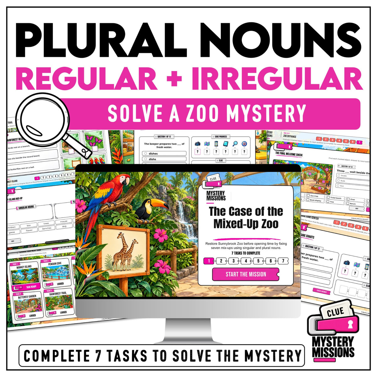 Plural Nouns Regular and Irregular – Solve a Zoo Mystery