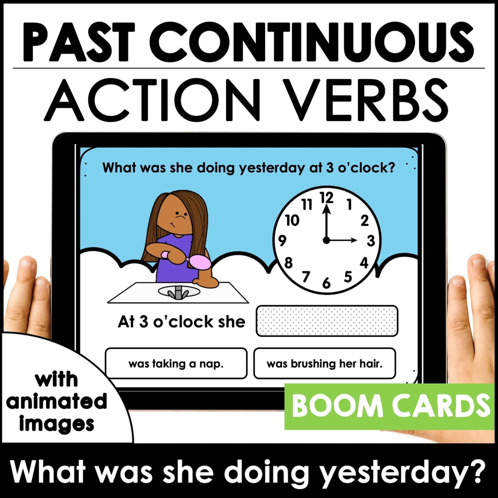 Action Verb BOOM CARDS Past Continuous Verb Tense Activity - Hot Chocolate Teachables