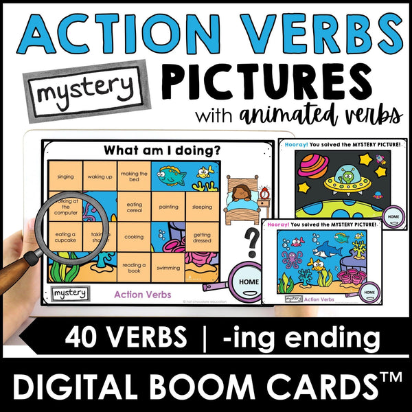 Action Verbs with -ing endings - Present Continuous BOOM CARDS - Hot Chocolate Teachables