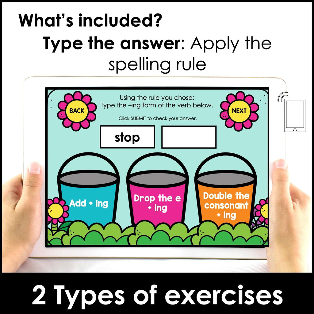 Adding (-ing) to a Base Verb - Inflectional Ending Spelling Rules - Boom Cards - Hot Chocolate Teachables