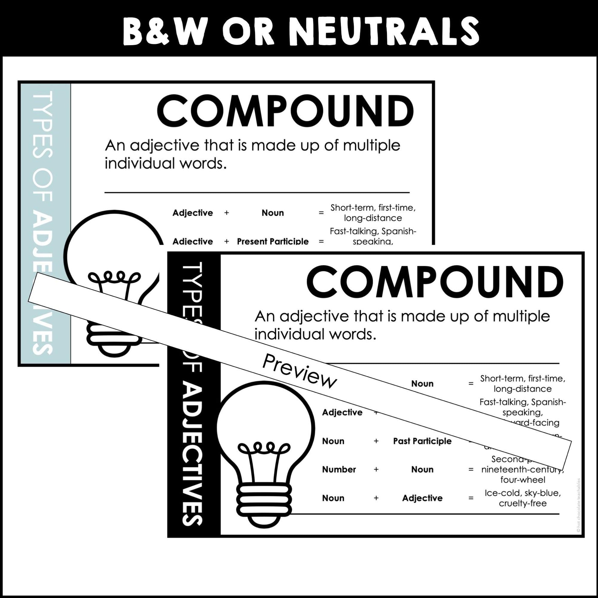 Adjective Types Bulletin Board Posters (Neutral) - Hot Chocolate Teachables