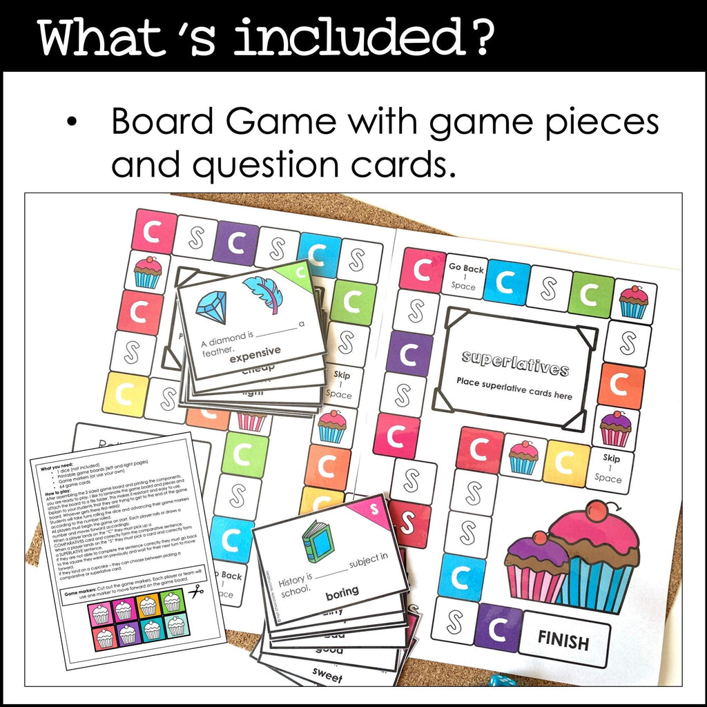 Adjectives : Comparative & Superlative Sentence Board Game - Hot Chocolate Teachables