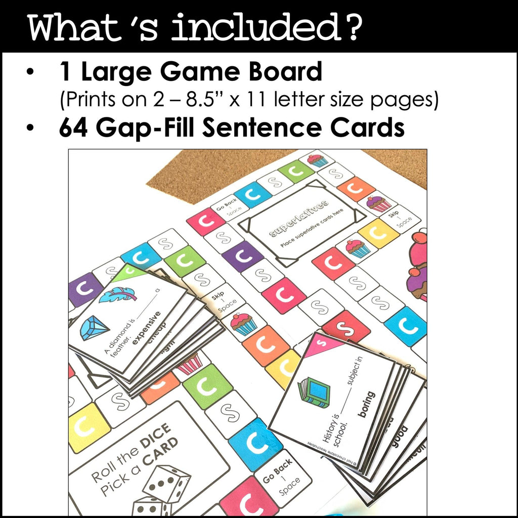 Adjectives : Comparative & Superlative Sentence Board Game - Hot Chocolate Teachables