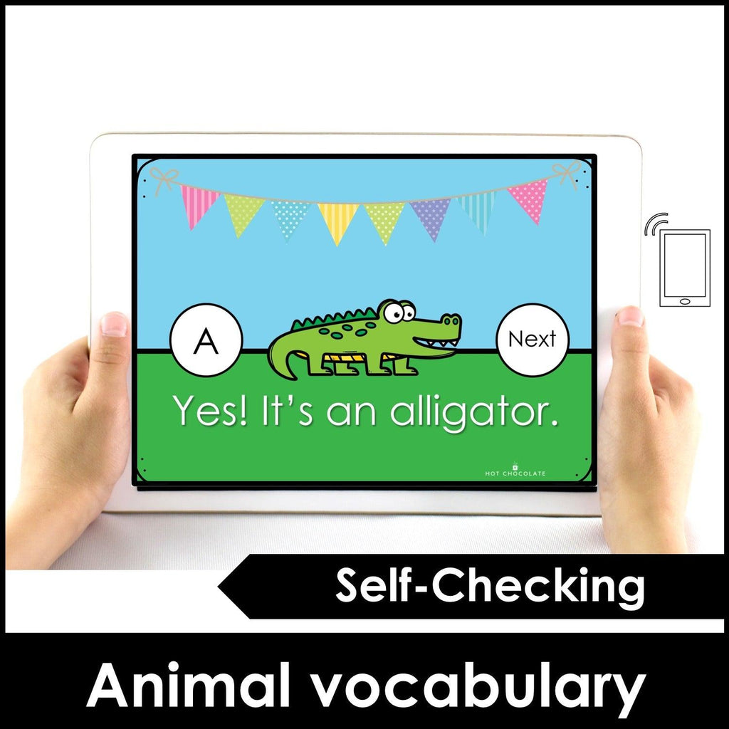 Alphabet Animals BOOM CARDS™ Vocabulary Digital Task Cards - Hot Chocolate Teachables