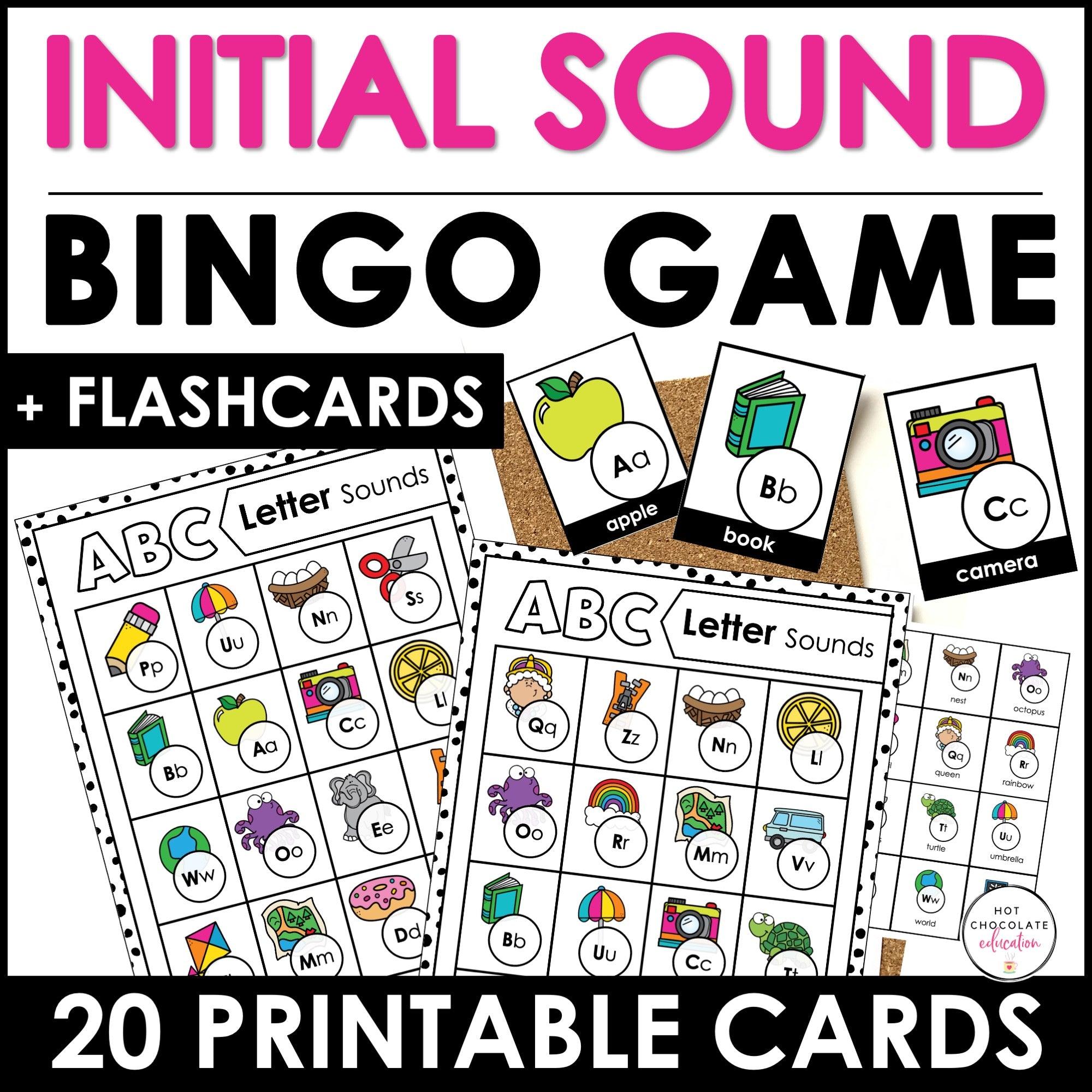 Alphabet Initial Letter Bingo Game - Beginning Sound Letter Recognition Activity - Hot Chocolate Teachables