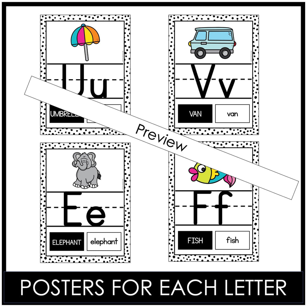 Alphabet Initial Letter Classroom Posters for Preschool / Kindergarten / 1st - Hot Chocolate Teachables