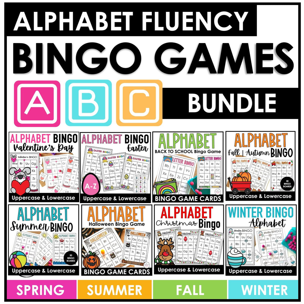 Alphabet Letter Bingo Game BUNDLE: Uppercase & Lowercase Letter Identification - Hot Chocolate Teachables