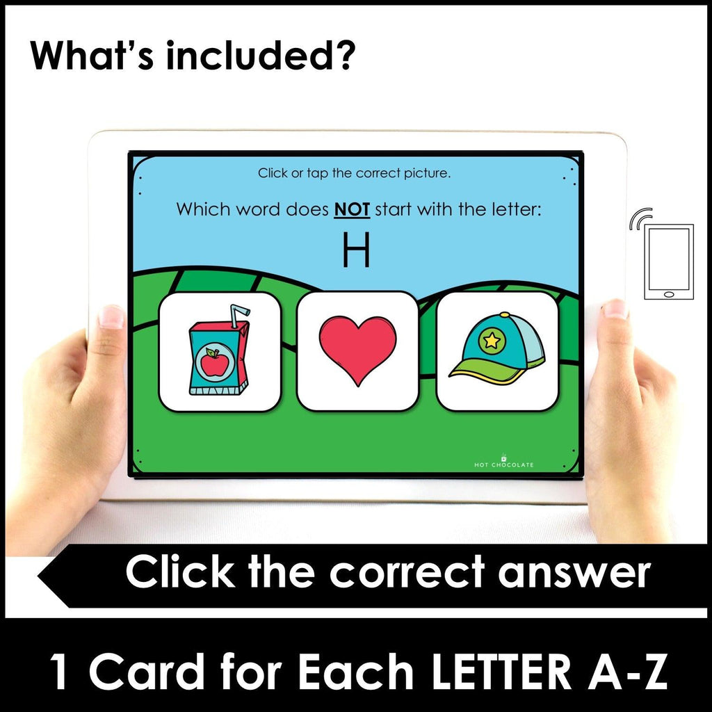 Alphabet "Odd-One-Out" BOOM CARDS™ Vocabulary Digital Task Cards - Hot Chocolate Teachables