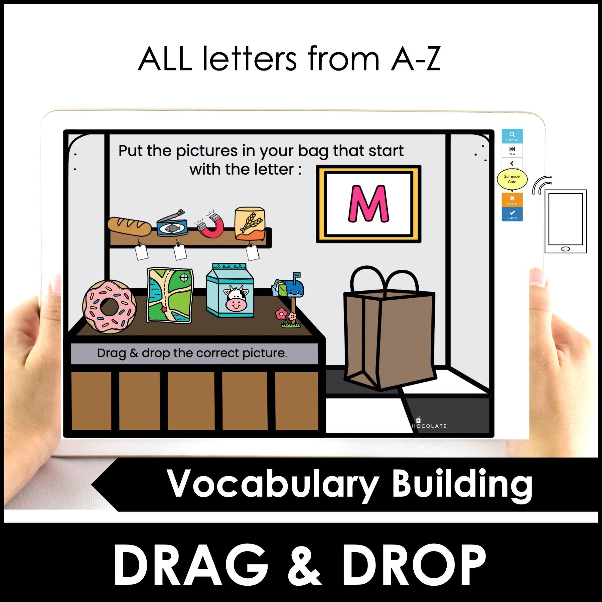 Alphabet Words - Initial Letter Sorting Activity | Digital Boom Cards™ - Hot Chocolate Teachables