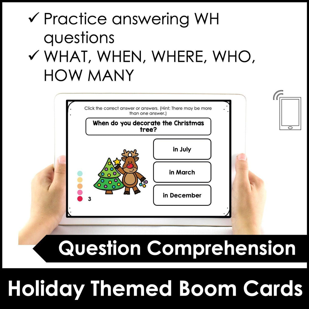 Answering WH Questions | Christmas Boom Cards - Hot Chocolate Teachables