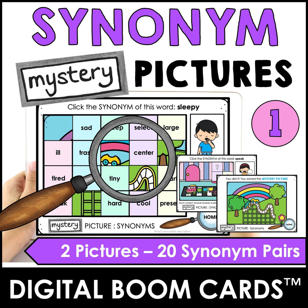 Antonym, Synonym, Homophone, Homonym Mystery Picture Boom Cards™ BUNDLE - Hot Chocolate Teachables