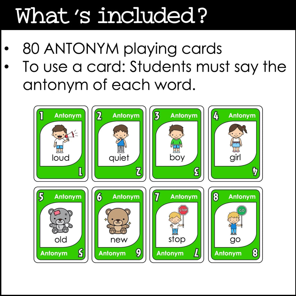 Antonyms | Opposites : Vocabulary Building Card Game - Hot Chocolate Teachables