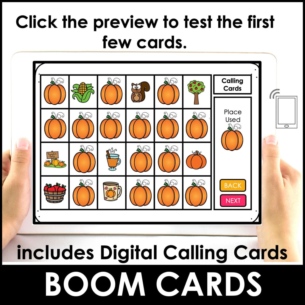 AUTUMN / FALL BINGO Game - Vocabulary Building - Boom Cards™ - Hot Chocolate Teachables