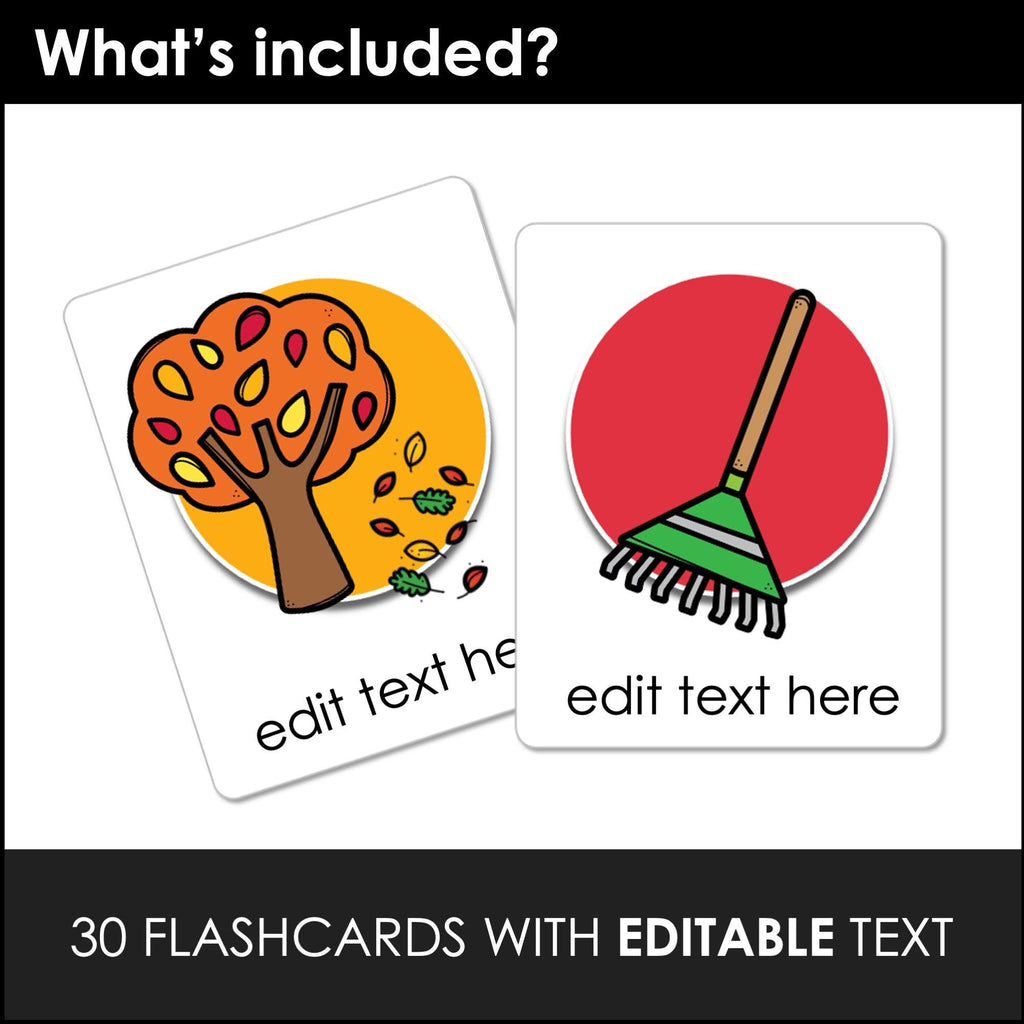 Autumn FALL Flashcards ESL Vocabulary Flash Cards for Kids - Editable Text - Hot Chocolate Teachables