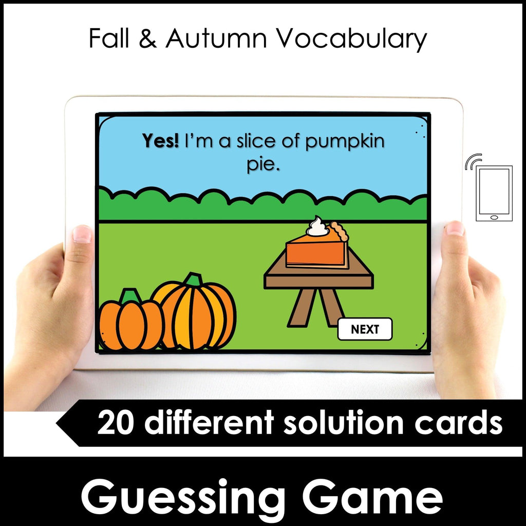 Autumn / Fall : What am I? ESL Vocabulary Guessing Game BOOM CARDS™ - Hot Chocolate Teachables