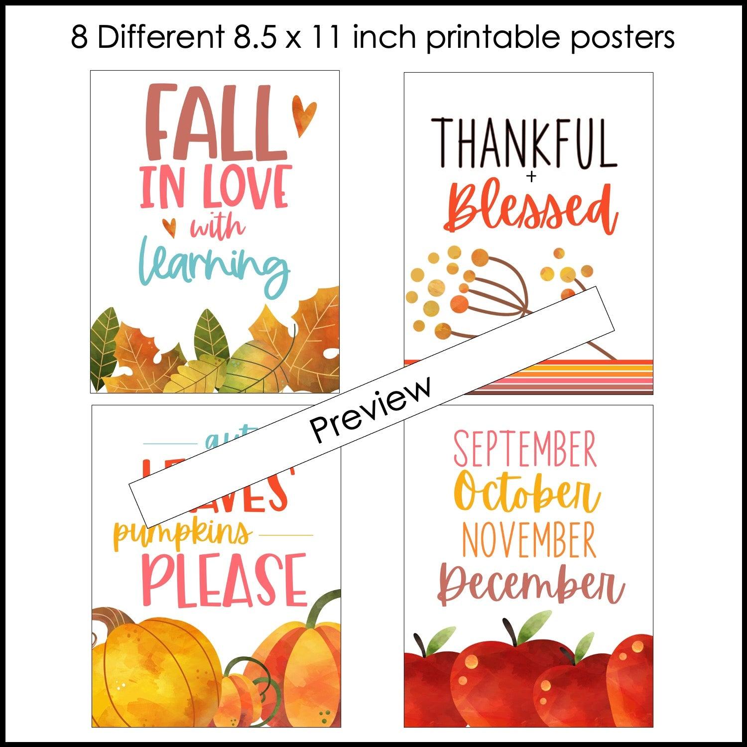 Autumn Posters | Fall Classroom Decor - Printable Quote Posters - Watercolor - Hot Chocolate Teachables