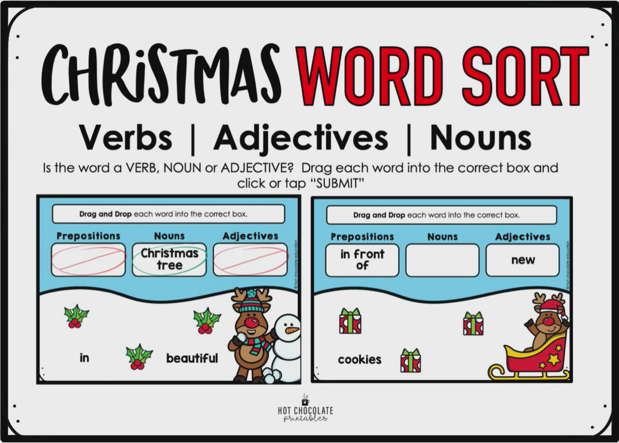 Load video: Christmas Parts of Speech Sort | Nouns - Adjectives - Prepositions Boom Cards