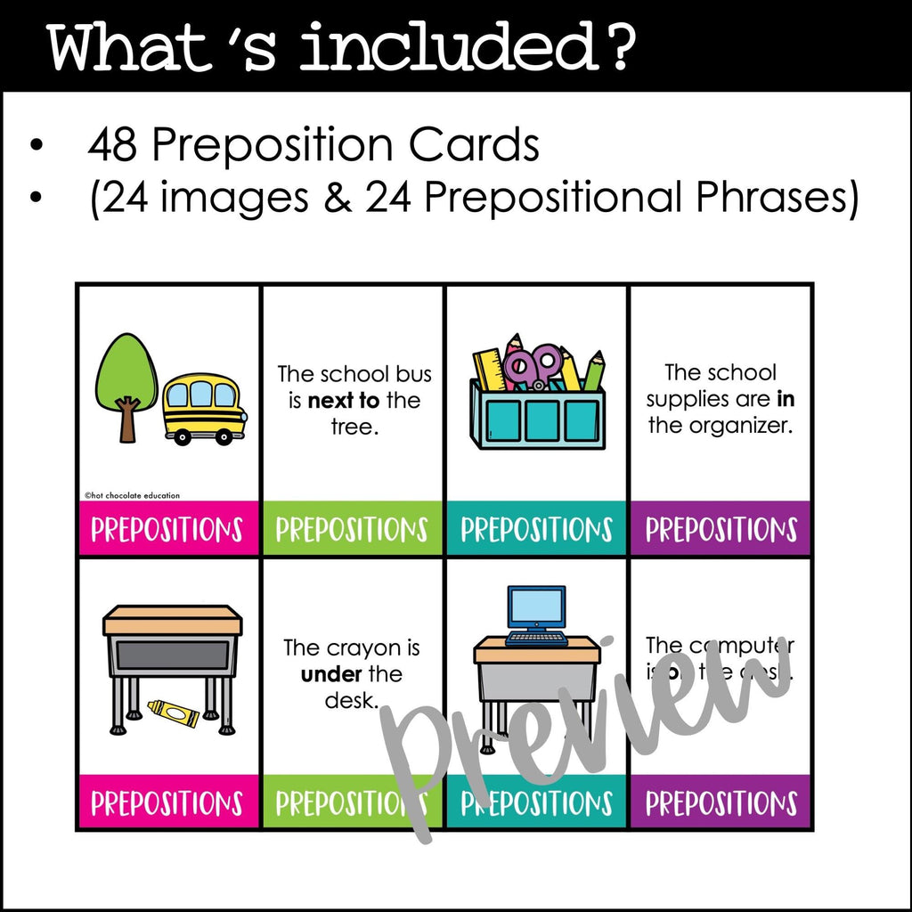 Back to School Prepositions of Place: Matching Activity Cards - Hot Chocolate Teachables