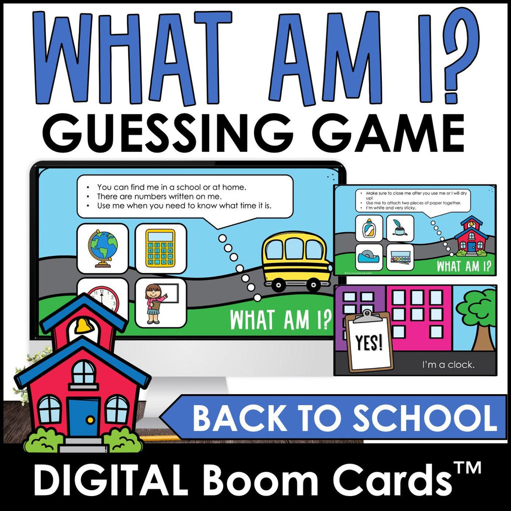 Back To School : What am I? ESL Vocabulary Guessing Game BOOM CARDS™ - Hot Chocolate Teachables