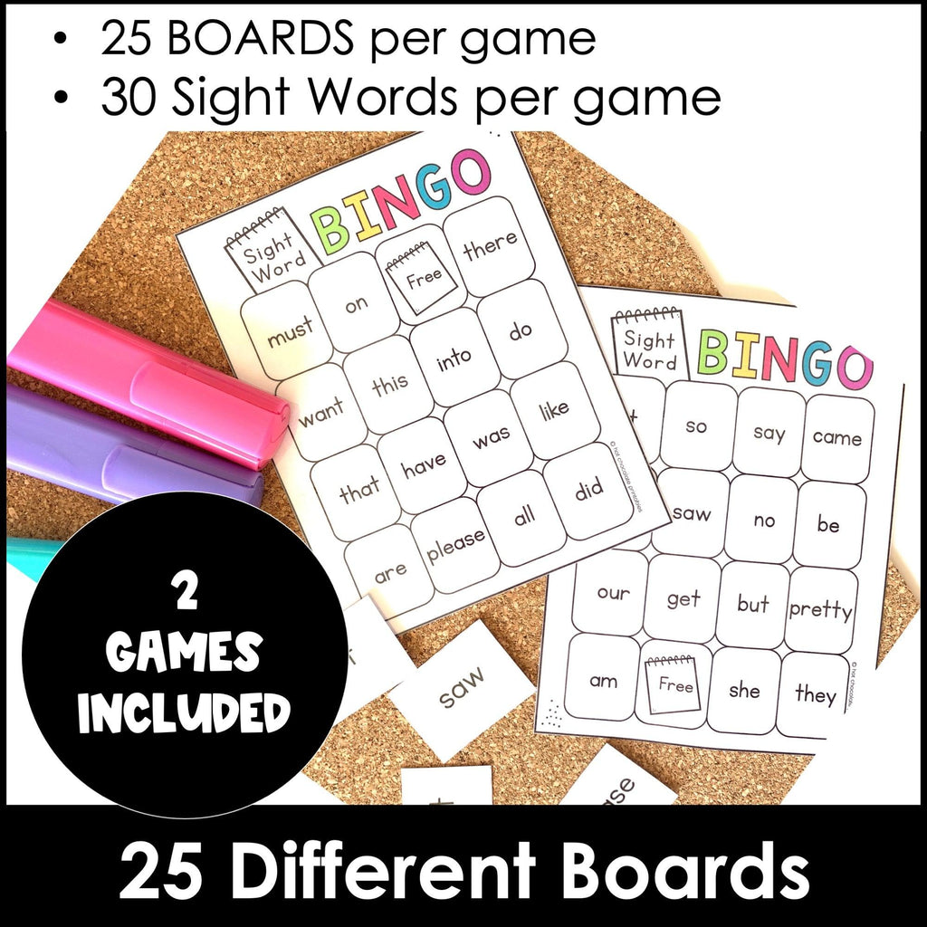 Beginning Sight Words - 2 Game Bingo Set - Hot Chocolate Teachables