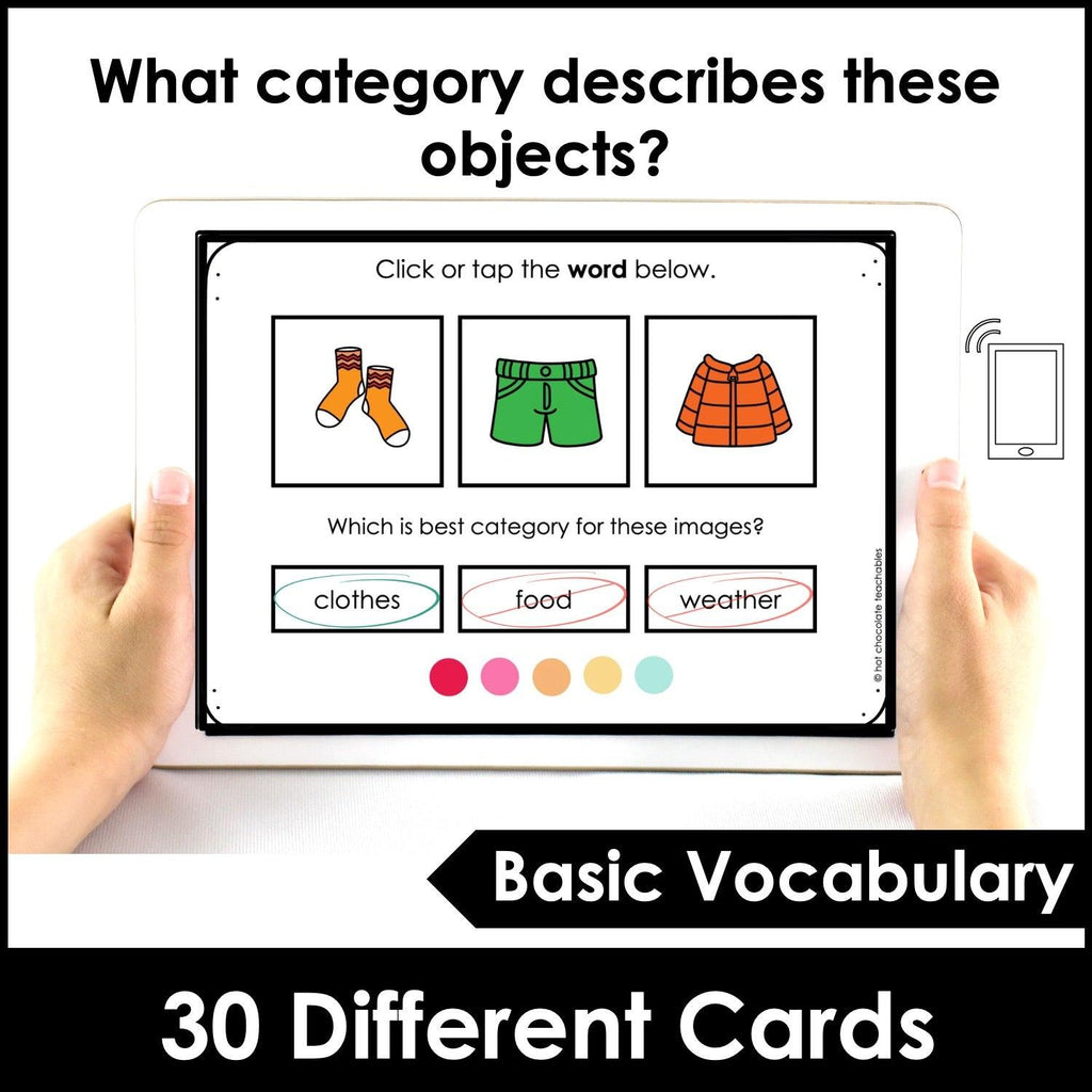 Categorize It - Basic ESL Vocabulary Boom Cards - Hot Chocolate Teachables