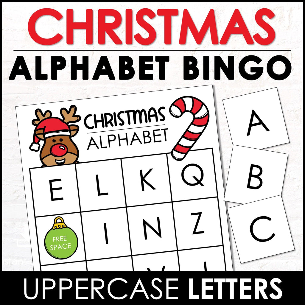 Christmas Alphabet BINGO - UPPERCASE letter recognition from A through Z - Hot Chocolate Teachables