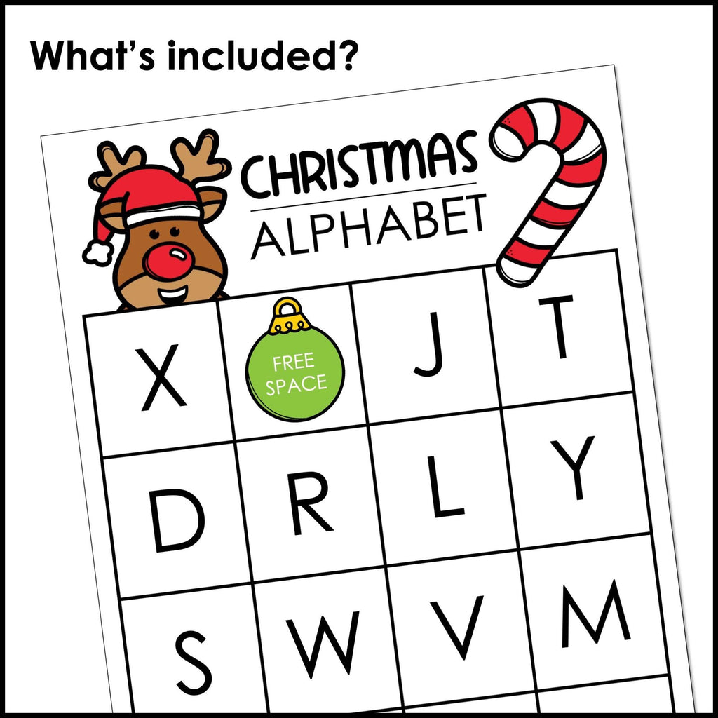 Christmas Alphabet BINGO - UPPERCASE letter recognition from A through Z - Hot Chocolate Teachables