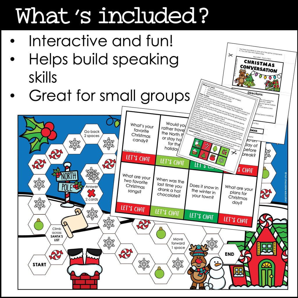 Christmas Conversation Question Board Game - 40 Holiday Question Prompts - Hot Chocolate Teachables