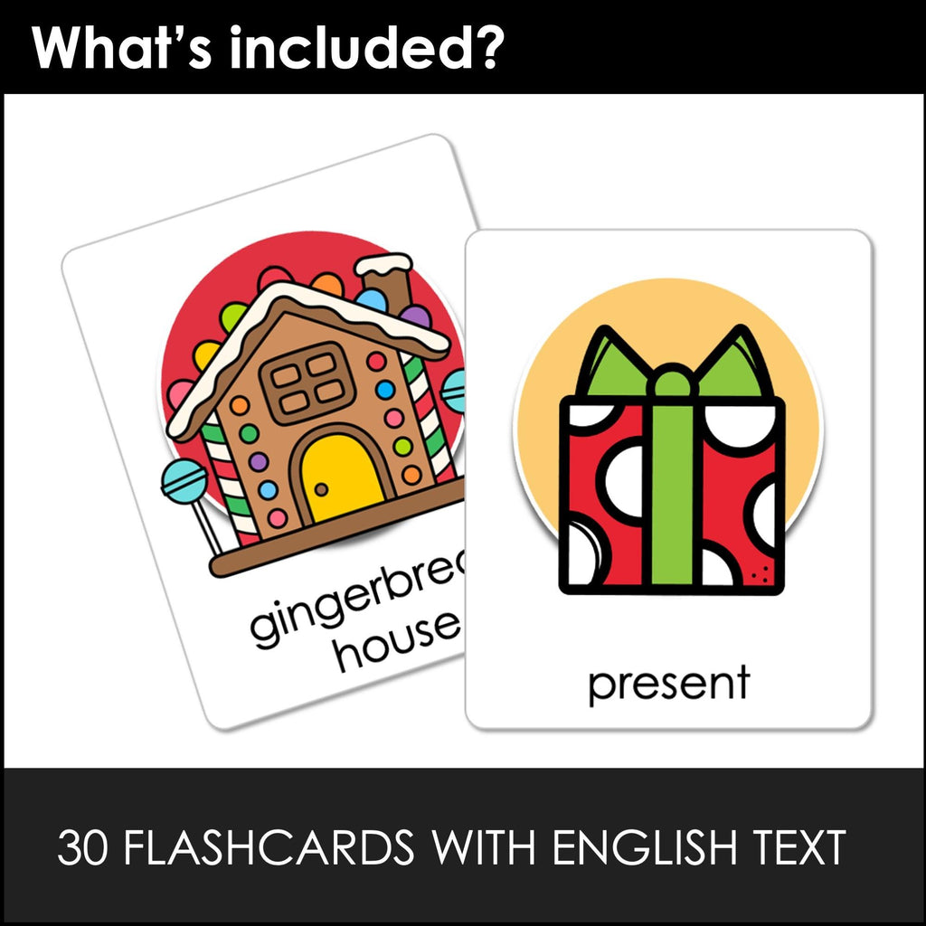 CHRISTMAS Flashcards - Vocabulary Flash Cards for ESL EFL ELA - Editable Text - Hot Chocolate Teachables